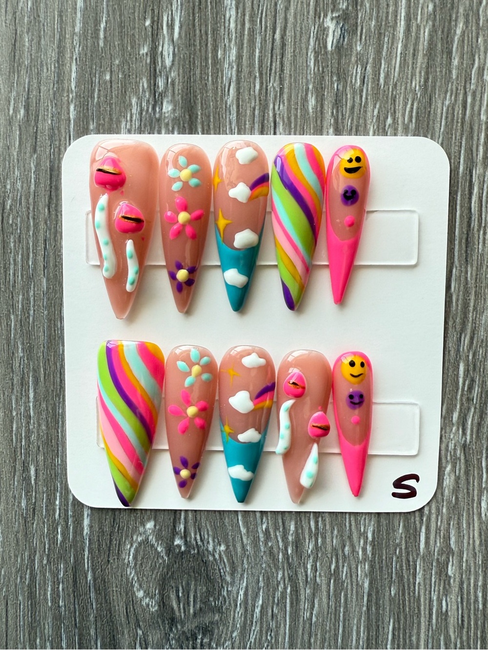Pink Multicolor Smiley & Rainbow Press-On Nail Set